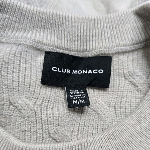 Club Monaco 100% Wool Cream Beige Khaki Crew Neck Cable Knit Sweater Size Medium - Picture 7 of 13